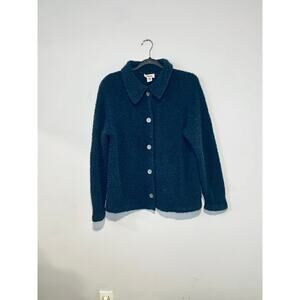 Vintage Navy Blue Talbots Bouclé Knit Italian Wool Cardigan | 90s - (Women's M)